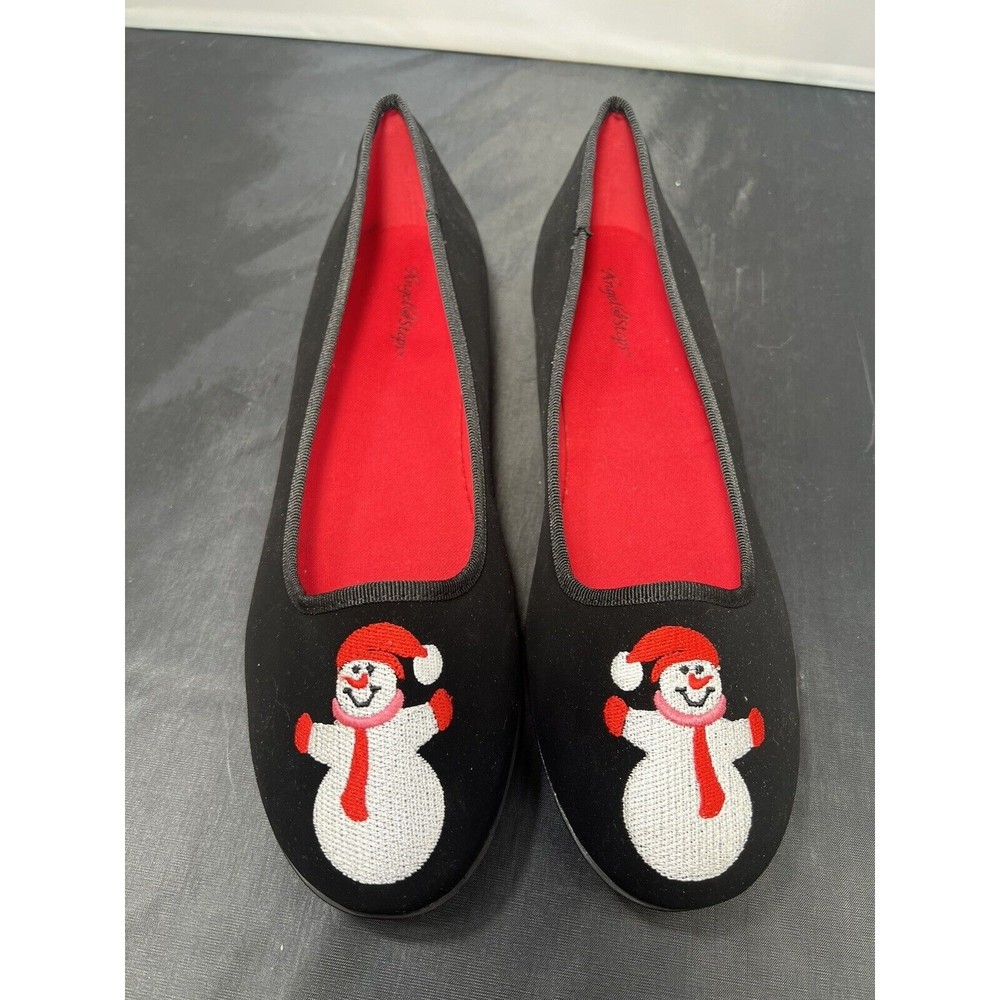 Angel Steps Women's Snowman Holiday Black Flat Size 11 x Wide